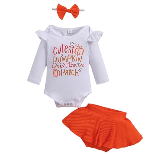 Sunfashion Baby Girls Mein 2. Halloween Outfit Kürbis Kurzarm Strampler Tutu Rock Stirnband Beinwärmer Schuhe Kleinkind Party Halloween Kostüm von Sunfashion