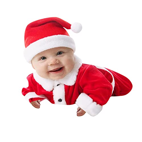 Sunfashion Baby Kleid Weihnachten 70 Neugeborenes Baby-Weihnachtsoutfit, Kleinkind, Jungen, Mädchen, Weihnachtsmann-Strampler, Fleece-Overall, Weihnachtskleidung, Hut-Set Set Weihnachten Baby von Sunfashion