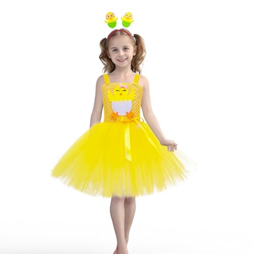 Sunfashion Baby Kleidung Clothing Geschwister Kleidung Set Ballett Kinder Ostern Outfit Küken Kostüm Urlaub Party Tutu Kleid Haarreifen Halloween Dress Up Mädchen Träger (Yellow 9-10 Years) von Sunfashion