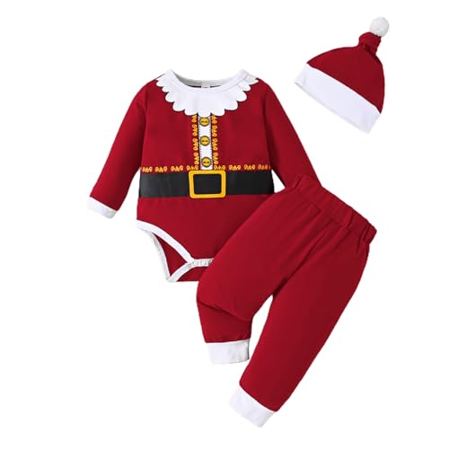 Sunfashion Baby Neugeborenen Fotografie Requisiten Handgemachte Häkeln Strickmütze Overalls Latzhose Weihnachten Weihnachtsmann Rot Outfit Kostüm von Sunfashion