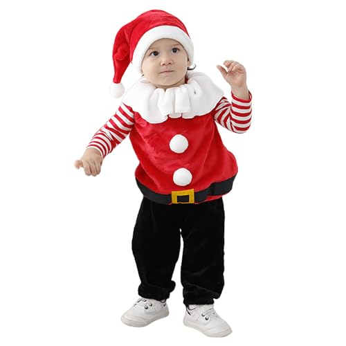 Sunfashion Baby Strampler Weihnachten Weihnachtsoutfit,Strampler Junge Mädchen,Neugeborenes Santa Elfen Schlafstrampler Mit Hut Weihnachts Party Kleidung Set von Sunfashion