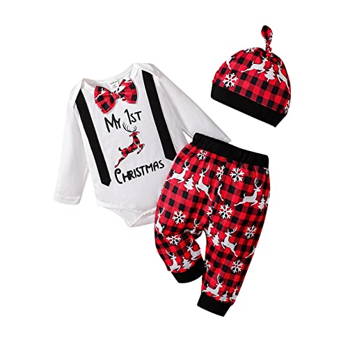 Sunfashion Erstes Weihnachten,Neugeborenes Baby Mädchen Weihnachten Strampler Kostüm Rentier Kinder Baby-Strampler Weihnachtsoutfit Baby Mädchen Mädchen Kleid 128 Elfen Kleidung Langarm Und Hose von Sunfashion