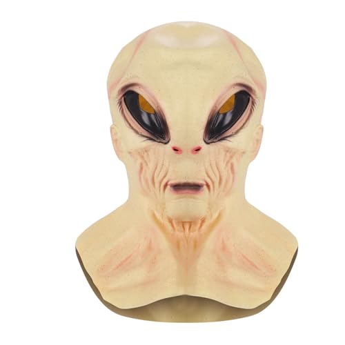 Sunfashion Halloween Alien Maske Kostüm Realistisch Funny Horror Maske Latexmasken 3D Cosplay Gruselige Kopfbedeckung Vollkopfmaske Lustige mit Roten Großen Augen Verkleidung Requisiten (Blass) von Sunfashion