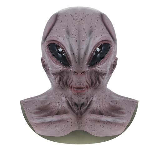 Sunfashion Halloween Alien Maske Kostüm Realistisch Funny Horror Maske Latexmasken 3D Cosplay Gruselige Kopfbedeckung Vollkopfmaske Lustige mit Roten Großen Augen Verkleidung Requisiten (Grau) von Sunfashion