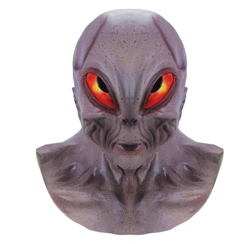 Sunfashion Halloween Alien Maske Kostüm Realistisch Funny Horror Maske Latexmasken 3D Cosplay Gruselige Kopfbedeckung Vollkopfmaske Lustige mit Roten Großen Augen Verkleidung Requisiten (Schwarz) von Sunfashion