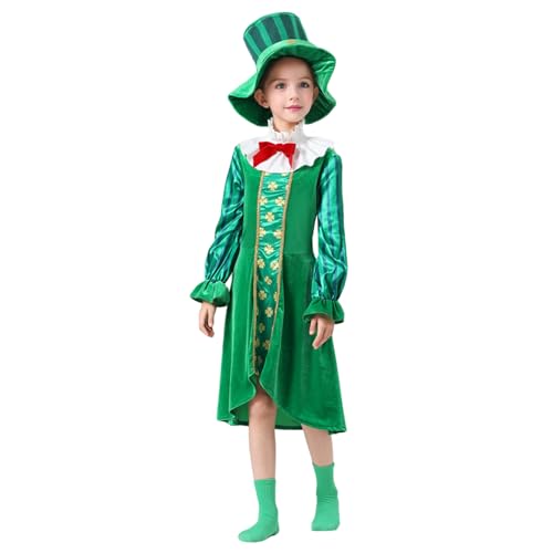 Sunfashion Kind Schwarz Mädchenkleid für Kinder zum St. Patrick's Day, Bühnenauftritt, Cosplay-Kostüme, Kleidung Umstandskleid (Green, 7-8 Years) von Sunfashion