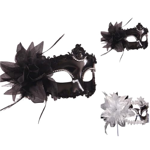 Sunfashion Maske Karneval Ball Maske Schwarz Maske Maskenball Venezianische Maske Damen Mit Federn Spitze Maskerade Maske Venezianische Narrmaske Kostüm Fasching Damen Maske Muster Batman Maske Für K von Sunfashion