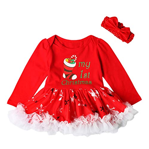 Sunfashion Mein Erstes Weihnachten Baby,Jungen Mädchen Langarm Weihnachten Outfits Santa Claus Kostüm Baby Strampler Weihnachtsoutfit Kleid Kinder Kleidung Weihnachten Mädchen von Sunfashion