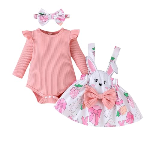 Sunfashion Neugeborenen Geschenk Kostüm Baby Babykleid Kindersachen 1 Jahr Kleid St Patricks Ostern Outfit Niedlich Rüschen Langarm Body Overalls Neugeborene (Red 12-18 Months) von Sunfashion