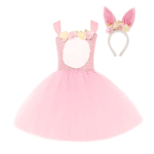 Sunfashion Neugeborenen Geschenk Kostüm Baby Serviett Schlüsselanhänger Mädchen Osterhase Cosplay Prinzessin Kleid Süßes Plüsch Hasenohren Party Mesh Getuftetes Kleid Prinzessinnen Mädchen (8-9 Years von Sunfashion