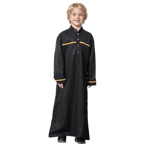 Sunfashion Nicki Strampler 56 Blau Langarm-Kaftan-Crew-Robe Nationalkostüm Teenager-Jungen Langarm-gestickte Robe-Set Arabische Kinderkleidung Neugeborene Kleidung Junge (Black, 11-12 Years) von Sunfashion