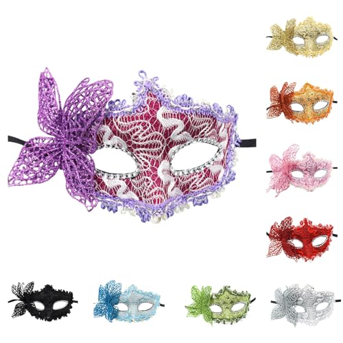 Sunfashion Pfauenmaske Karneval Damen Maskerade Maske Maskenball Herren Maske Damen Spitze Maske Masquerade Mask For Women Venetian Lace Eye Masks Venezianische Masken Weiß Faschingsball Paillettenfe von Sunfashion