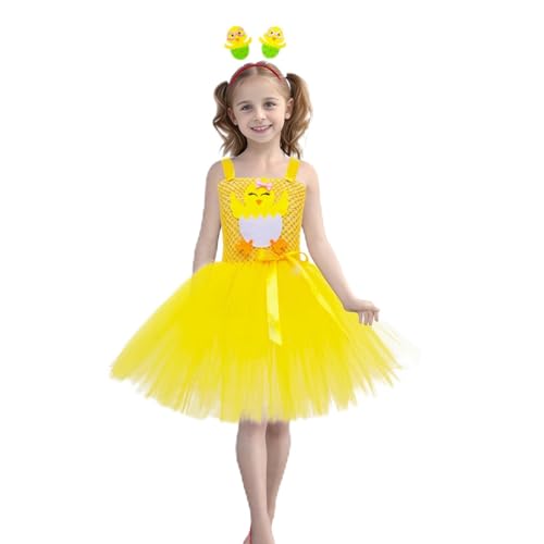 Sunfashion Stirnband Baby Mädchen Geburtstagsdeko 1 Jahr Mädchen Baby Geldbeutel Mit Kette Outfit Küken Kostüm Urlaub Party Tutu Kleid Haarreifen Halloween Dress Up Hawaii Mädchen (Yellow 9-10 Years von Sunfashion