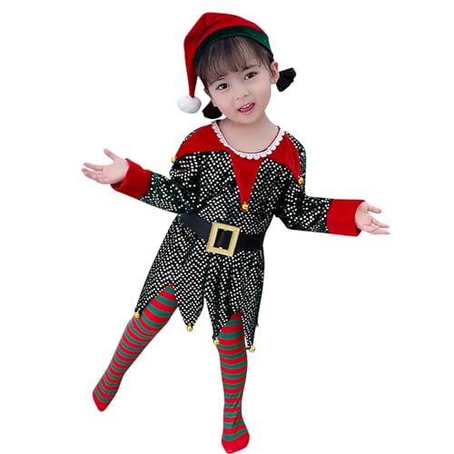 Sunfashion Weihnachten Kostüm Baby Kleidung Mädchen Jungen 0-3 Monate, Baby Overall Winter, Christmas Santa Elf Babykleidung Strampler, Grün Walkoverall Outfit, Neugeborenen Geschenk Set von Sunfashion