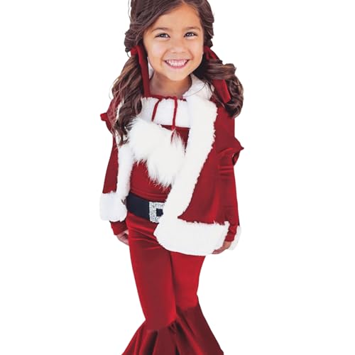 Sunfashion Weihnachtsoutfit Kleinkind Weihnachtsmann Kostüm Set Weihnachtsfeier Cosplay Kleid Und Hut Set Für Kinder Babys von Sunfashion