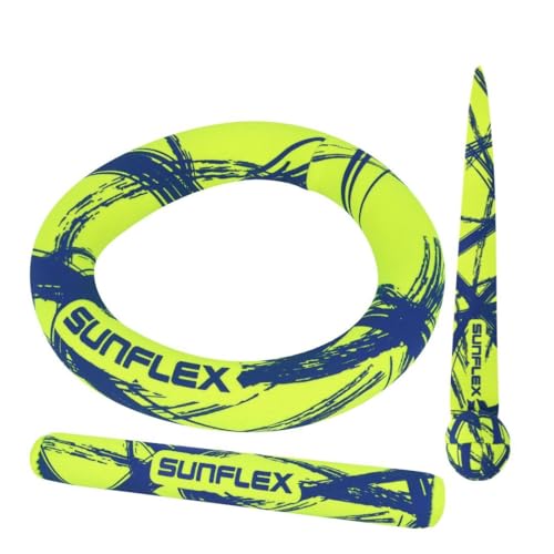 Sunflex® Diving Set Funky Crossed | Stehen senkrecht im Wasser | Neopren Tauchring, Tauchstab, Tauchball & lässt Sich gut greifen | farbenfrohes Wasser- & Tauchspielzeug | für Jede Altersgruppe von Sunflex