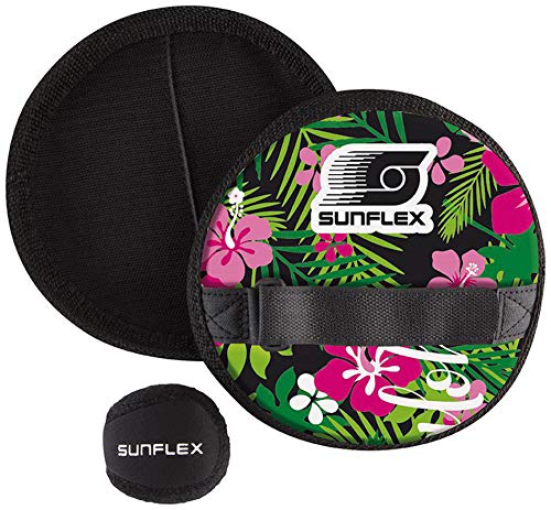 Sunflex Neopren Cure Catch Set Tropical Flower mit Zwei Schlägern und einem Ball in schwarz | Klettballspiel weich und leicht | extrem robust und langlebig von Sunflex