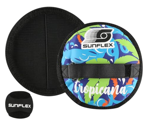 Sunflex Neopren Cure Catch Set Tropical Wave mit Zwei Schlägern und einem Ball in schwarz|Klettballspiel weich und leicht|extrem robust und langlebig von Sunflex