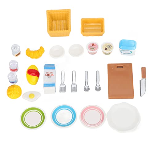 Sunicon 25 Pcs Miniature Dollhouse Accessories, 1:12 Scale Miniature Cookware for Dollhouse Kitchen Cutting Board Bread Basket Egg Milk Ice Creams for Doll Kitchen Scene (25-Piece Set) von Sunicon