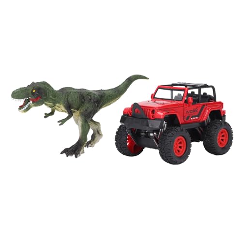 Sunicon Dinosaurier-Spielzeug-LKW-Kombi-Set mit Sound, Licht, Geländewagen-Modell, Legierung, zu öffnende Tür, zurückziehbarer Dinosaurier-LKW-Träger (Red) von Sunicon