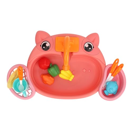 Sunicon Elektro-Küchen-Geschirrspüler-Spielzeug, Kinder-Elektro-Geschirrspüler-Spielspielzeug mit fließendem Wasser, automatischem Wasserkreislaufsystem (Pink) von Sunicon