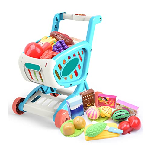 Sunicon Kinder-Einkaufswagen, Trolley-Spielset, Verschiedene Schneiden von Obst, Spielzeug aus Kunststoff, buntes Gemüse, Gerichte, so tun, als ob Sie Lebensmittel lehrreich (Blue) von Sunicon