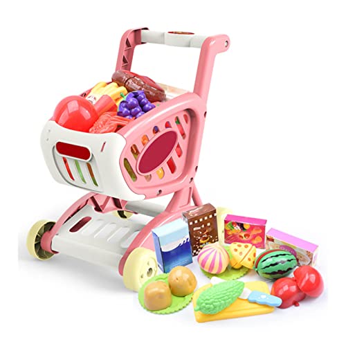 Sunicon Kinder-Einkaufswagen, Trolley-Spielset, Verschiedene Schneiden von Obst, Spielzeug aus Kunststoff, buntes Gemüse, Gerichte, so tun, als ob Sie Lebensmittel lehrreich (Pink) von Sunicon