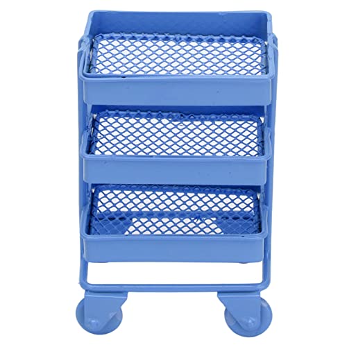 Sunicon Miniature Handcart, 1:12 Mini Dollhouse Toy 3 Level Storage Rack with Wheels for Dollhouse Kitchen Furniture Decoration (Blue) von Sunicon