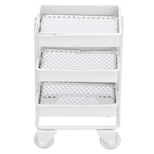 Sunicon Miniature Handcart, 1:12 Mini Dollhouse Toy 3 Level Storage Rack with Wheels for Dollhouse Kitchen Furniture Decoration (White) von Sunicon