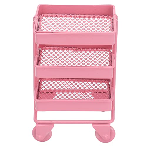 Sunicon Miniature Handcart, 1:12 Mini Dollhouse Toy 3 Level Storage Rack with Wheels for Dollhouse Kitchen Furniture Decoration (pink) von Sunicon