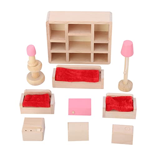 Sunicon Puppenhaus-Möbel aus Holz im Maßstab 1:12, Mini-lebensechte Simulations-Holzmöbel-Set, exquisiter Premium-Holztisch und Stühle. Toysandgames-Simulationsmöbel ermutigen (Living Room) von Sunicon