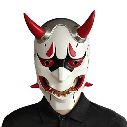 Genji Devil Cosplay-Maske, Hochwertiges Harz, Charaktere Wiederherstellen, Maskerade-Halloween-Dekoration, Spiele Spielen, Schulfeste, mit Verstellbarem Gummiband 25 X 16 Cm von Sunisfa