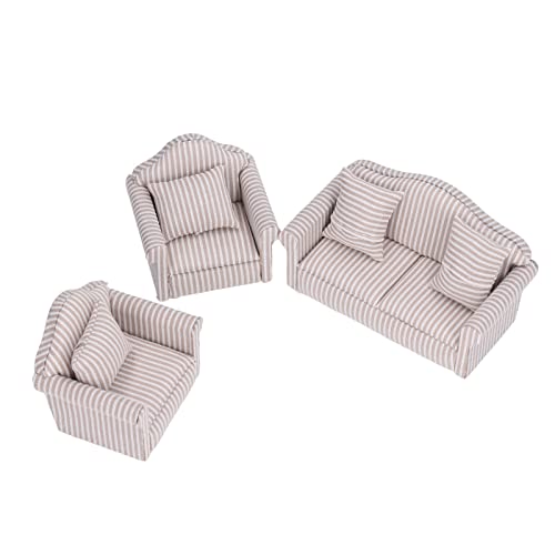 Miniatur-Sofa-Set, Bequemes Puppenhaus-Couch-Zubehör aus Buchenholz für ab 3 Jahren, Weiche Simulation mit Kissen, Praktisch für die Gartendekoration von Sunisfa