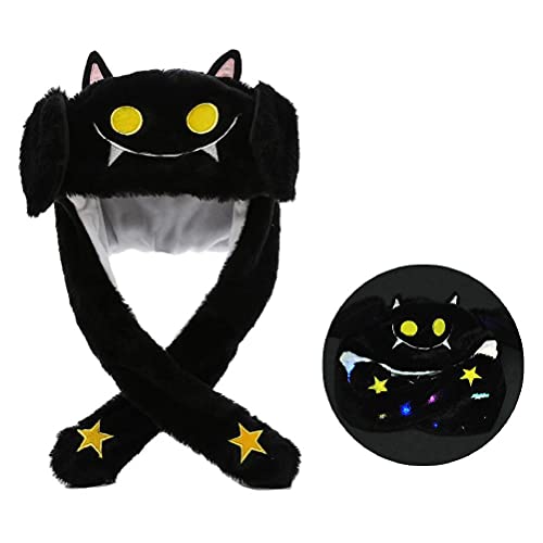 Sunisfa Beweglicher Ohr-Sprunghut, Eingebauter LED-Licht-Plüsch-Kürbis-Monster-Hut, Halloween-LED-leuchtende Plüschtiere Ostern, Cosplay, Weihnachten (Schwarz) von Sunisfa