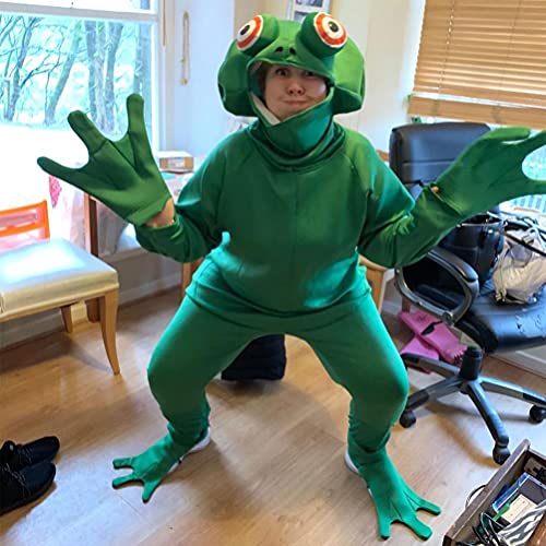 Sunisfa Froschkostüm, Lustiges Grün, Einteiliges Outfit, Halloween-Party-Cosplay, mit Kopfbedeckung mit Großen Augen (L) von Sunisfa