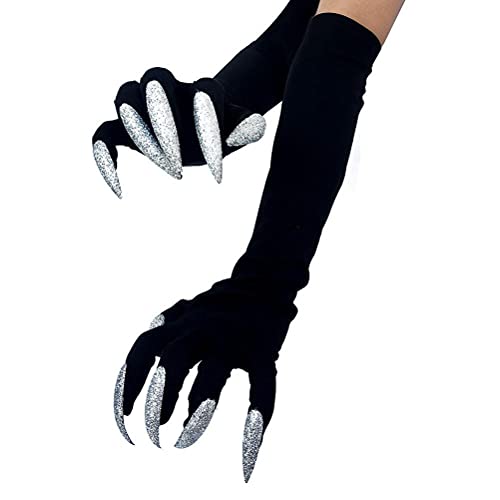 Halloween-Klauenhandschuhe, Lange Schwarze Monsterpfoten- mit Gruseligen Langen Nägeln, Lustige Geister-Cosplay-Kostüm-, Verkleidung (1) von Sunisfa