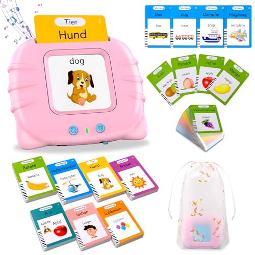 Sprechende Flash-Karten, Standard Deutsch-255 Blätter 510 Wörter, Sprechende Flash Karten Lernspielzeug für Kleinkinder 2-4 Jahre Alt, Interaktive Spielzeug für Jungen Mädchen Rosa von Sunity