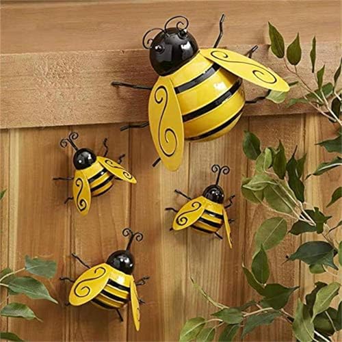 4 Stücke Metall-Bienen-Dekorationen,3D Metall Wanddeko,Metall Bienen Gartendekorationen,Tiere Eisen Gartenfigur Wandskulptur,Insekten Home Dekorationen,für Garten Rasen Wohnkultur Indoor Outdoor von Sunknight