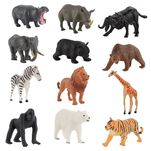 Mini Bauernhof Tierfiguren, 12 Stücke Mini Waldtier Spielzeug Realistische Jumbo Wild Jungle Tiere Figuren Bauernhof Tiere Lernspielzeug Tierfiguren Set Partyzubehör für Kinder Jungen und Mädchen von Sunknight