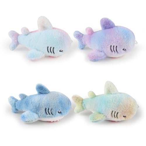 Sunknight 4Pack Kleine Stofftiere Haifisch Plüschtier mit Schlüsselanhänger Auszeichnung Gastgeschenk Füllungen Regenbogen Haifisch Plüschtiere Tier Spielzeug Partygeschenke Weihnachten von Sunknight