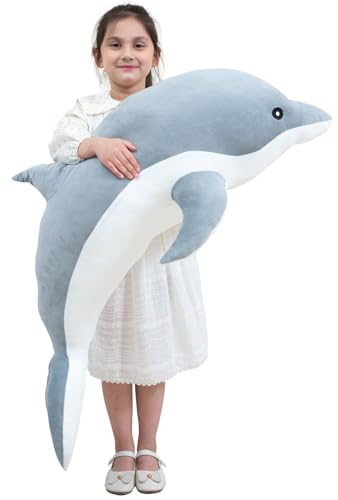 Sunknight Delfin Plüschspielzeug schönes weiches Plüschtier Kissen Delfin Puppen für Kinder Mädchen Schlafen Kissen Geschenk (50 cm, Grau) von Sunknight