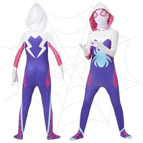 Sunknight Spider Cosplay Kostüm, Spider Classic Kostüme, 3D Print Spider Kostüme, Spider Anime Kostüm, Spider Overall Cosplay Kostüm, Ghost Spider Kostüm Kinder für Karneval Cosplay 120# von Sunknight