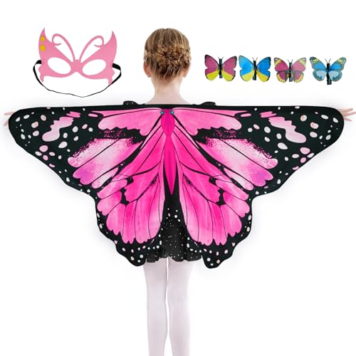 Sunlisky Schmetterling kostüm Kinder Schmetterlingskostüm Mädchen 3er-Set (Cape, Maske und Haarnadeln) kostüm Schmetterling Kinder von Sunlisky