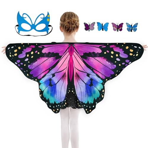 Sunlisky Schmetterling kostüm Kinder Schmetterlingskostüm Mädchen 3er-Set (Cape, Maske und Haarnadeln) kostüm Schmetterling Kinder von Sunlisky