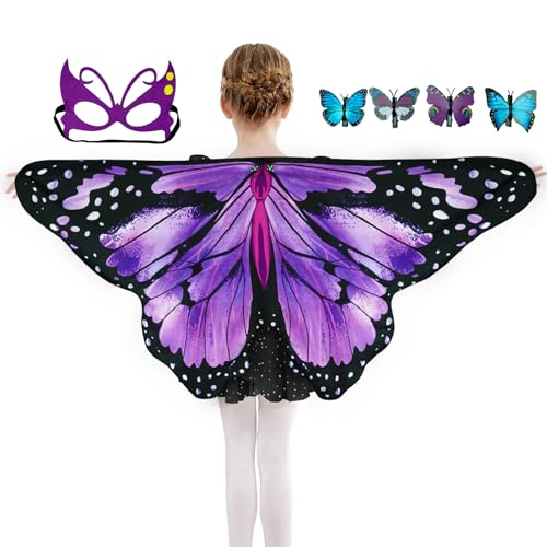 Sunlisky Schmetterling kostüm Kinder Schmetterlingskostüm Mädchen 3er-Set (Cape, Maske und Haarnadeln) kostüm Schmetterling Kinder von Sunlisky