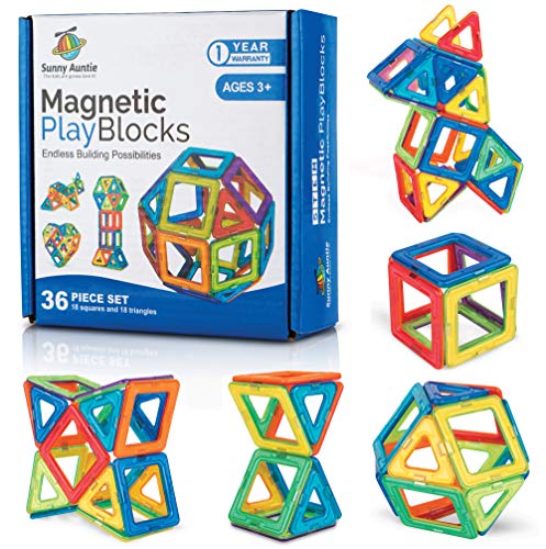 Magnetische Bausteine Spielzeug für 3 4 5 6 7 8 Jahre alte Jungen Mädchen Kinder Kleinkinder MINT-Lernspielzeug Vorschule Kreativgeschenk, 36 Magnetblöcke als Set in Geschenk-Box von Sunny Auntie