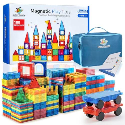 Sunny Auntie Magnetic Tiles 180 PCS, Magnetic Tiles for Kids & Toddlers, Toy for 3 4 5 6 7 8 Year Old Boys & Girls, Gift Box von Sunny Auntie