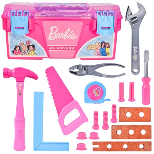 Barbie Werkzeugkasten Spielset - 18-teiliges Deluxe-Werkzeugset, Pretend Play Konstruktionswerkzeuge mit Maßband, Mädchen Rosa Werkzeugkasten mit Griff, Perfektes Vorschul-Rollenspiel-Spielzeug für Barbie Werkzeugkasten Spielset - 18-teiliges Deluxe-Werkzeugset, Pretend Play Konstruktionswerkzeuge mit Maßband, Mädchen Rosa Werkzeugkasten mit Griff, Perfektes Vorschul-Rollenspiel-Spielzeug für von Sunny Days