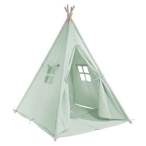 SUNNY Alba Tipizelt für Kinder in Grün | Indianer/Tipi/Wigwam Zelt mit Boden für Kinderzimmer | Spielzelt aus Baumwolle 120x120 cm. von Sunny