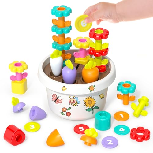 Montessori Spielzeug ab 1 Jahr Blumengarten-Spielset, 7-in-1 Bildungs & Stapelspielzeug Motorikspielzeug ab 1 Jahr, Zählen, Zuordnen und Sortieren STEM Lernaktivitäten Sinnvolle Geschenke Baby 1 Jahr von SunnyPal